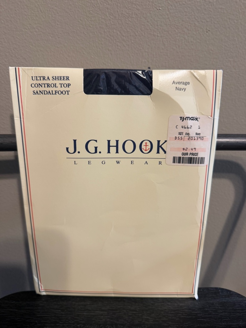 J. G. Hook VintageUltra Sheer Control Top Pantyhose Navy Average Sandalfoot NWT